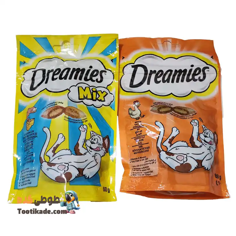 تشویقی گربه دریمیز (Dreamies) خرید تشویقی گربه دریمیز (Dreamies) طعم مرغ و میکس – ۶۰ گرم
